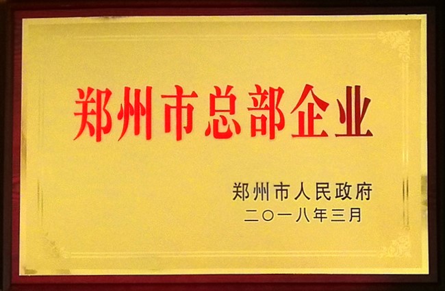 公司被郑州市政府认定为“2017年度郑州市总部企业”