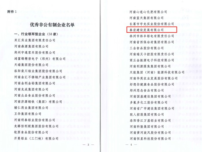 公司荣获“河南省优秀非公有制企业(行业领军型)”荣誉称号